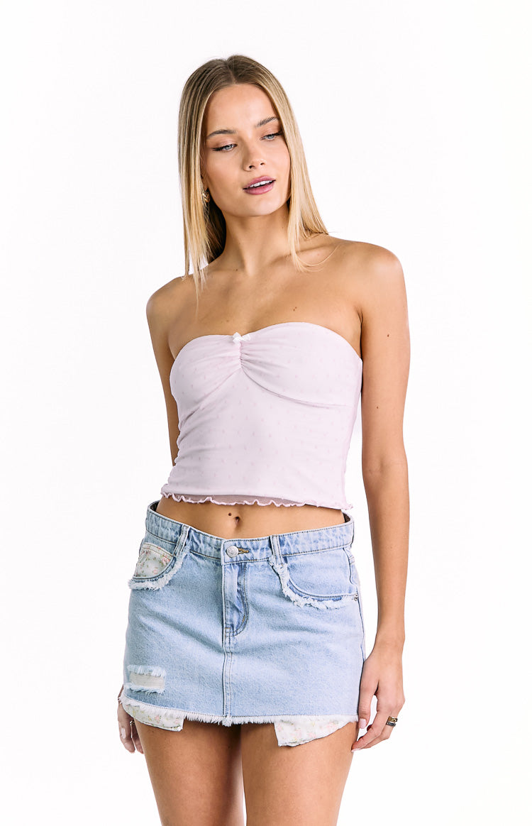 Found Love Floral Light Wash Denim Skirt