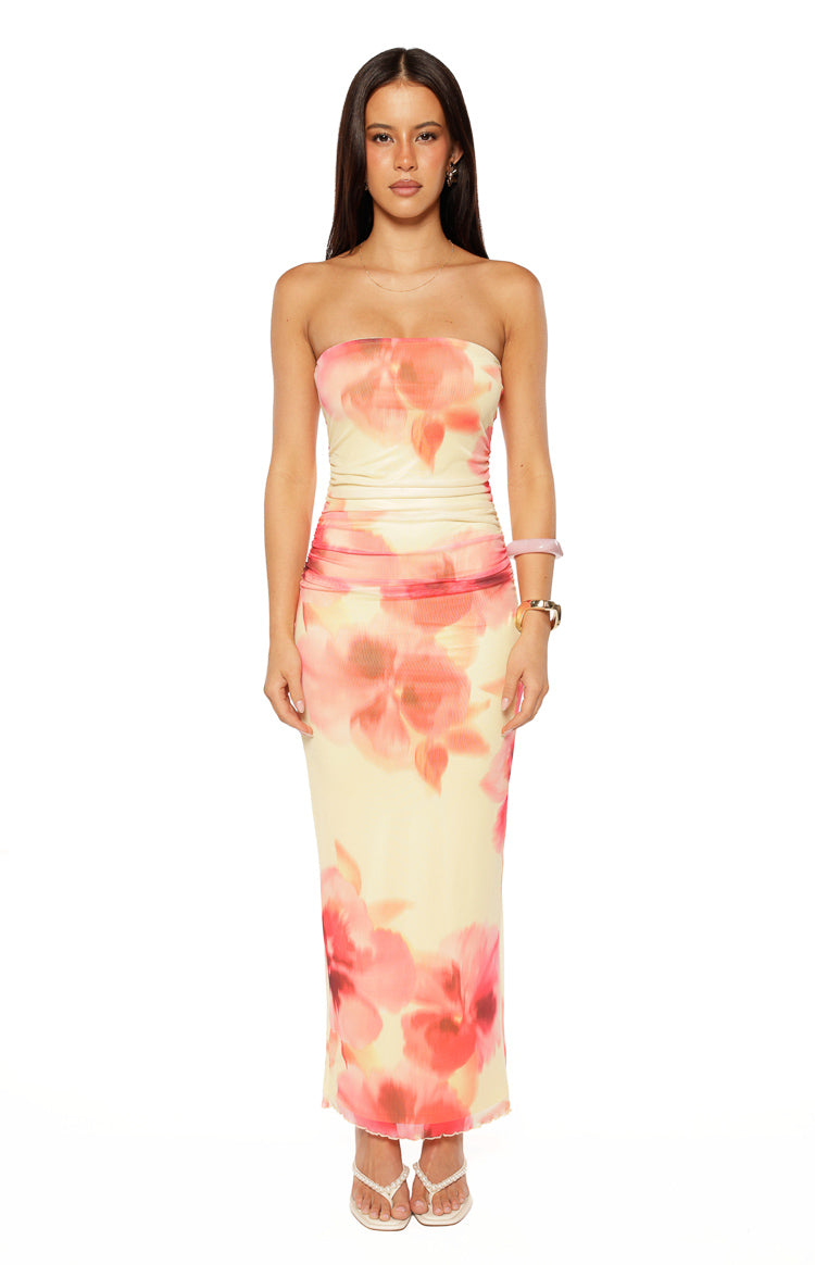 Imogen Yellow and Pink Floral Print Maxi Dress