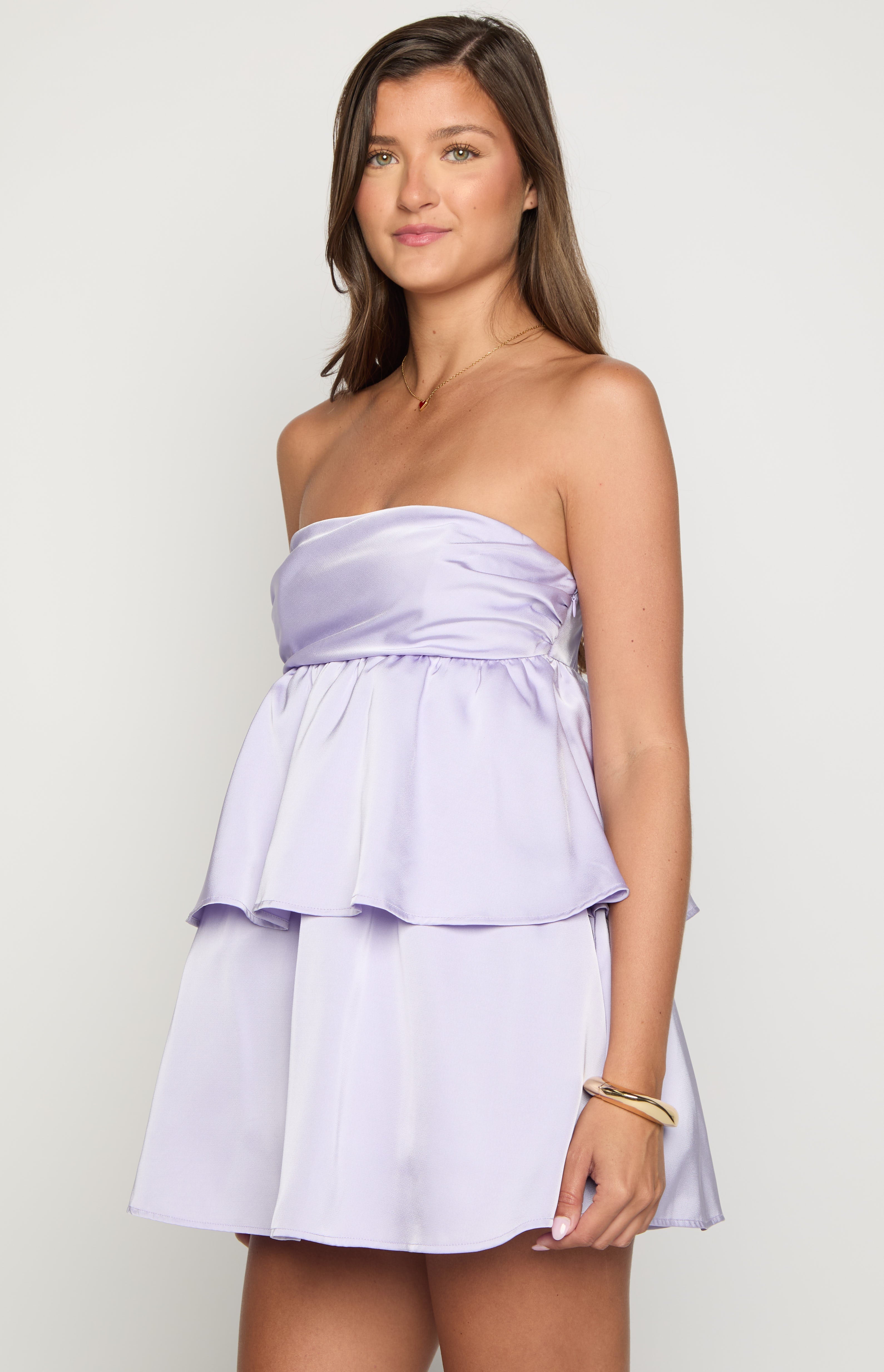 Jamie Lilac Satin Strapless Mini Dress