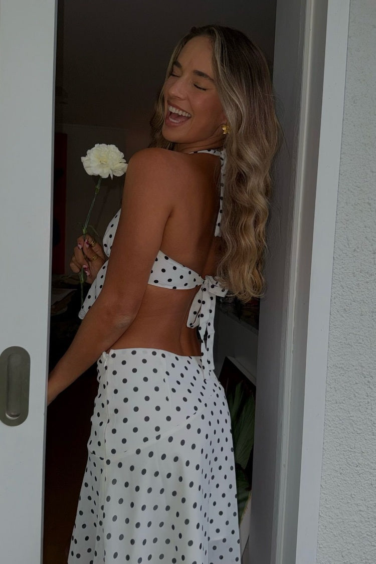Khalea White Polka Dot Hanky Hem Midi Skirt