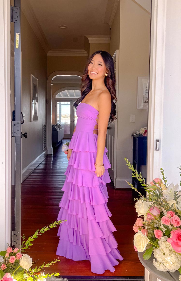 Kim Magenta Strapless Ruffle Maxi Dress