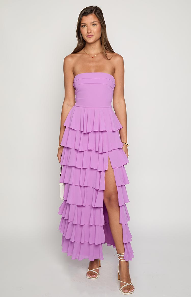 Kim Magenta Strapless Ruffle Maxi Dress