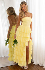 Kim Yellow Strapless Ruffle Maxi Dress