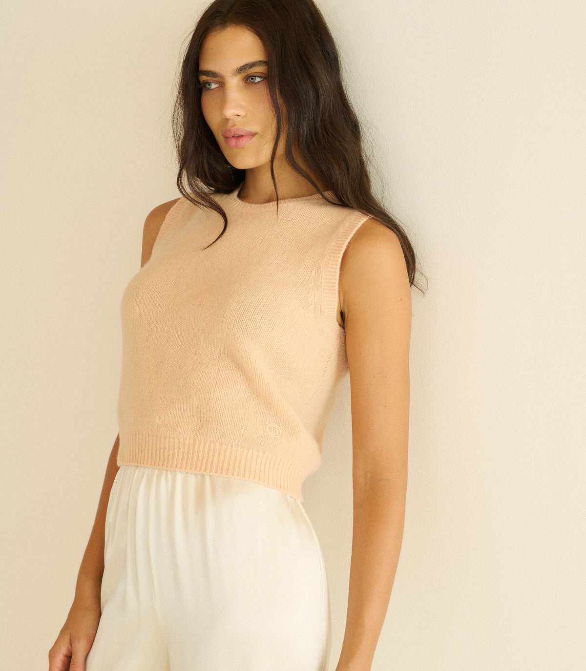 LOUDEN CASHMERE TOP -- LIGHT PEACH SORBET
