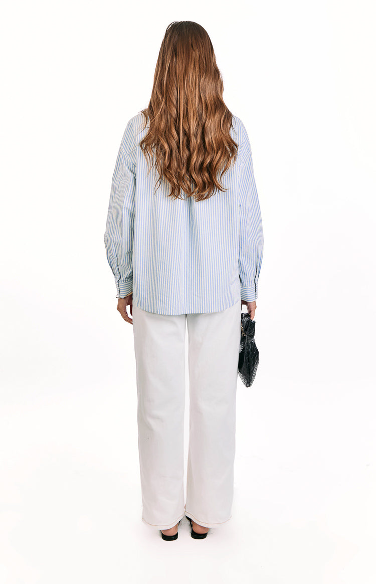 Lola Blue Stripe Embroidered Button Up Shirt