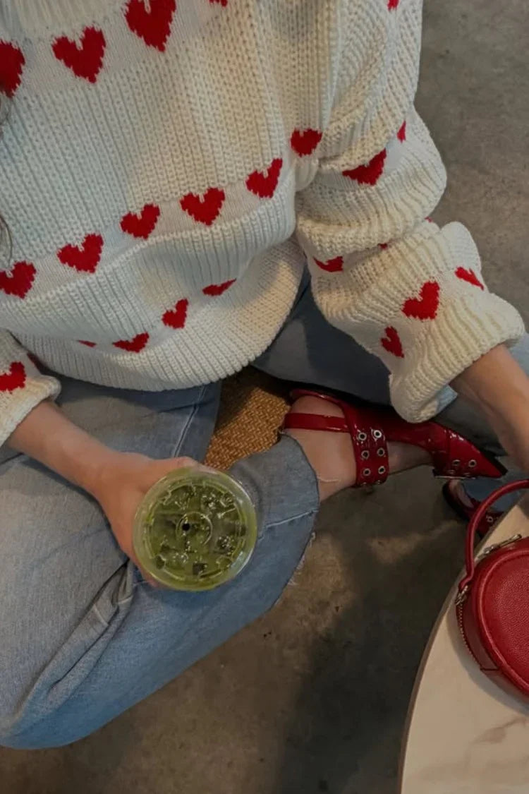 Lovey Red Heart Stripe Jumper