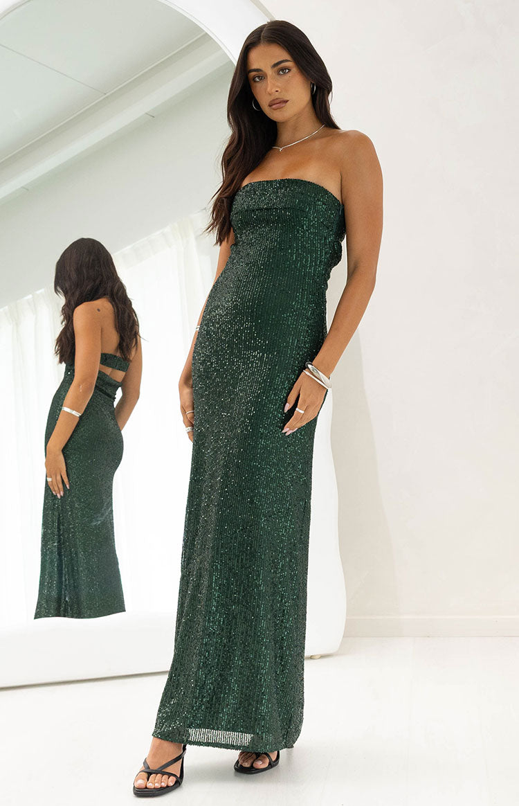 Maiah Emerald Green Sequin Maxi Dress