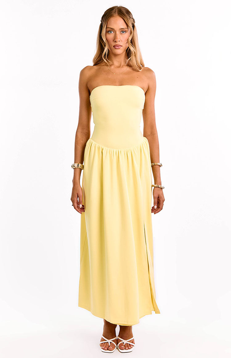 Nate Yellow Strapless Formal Maxi Dress