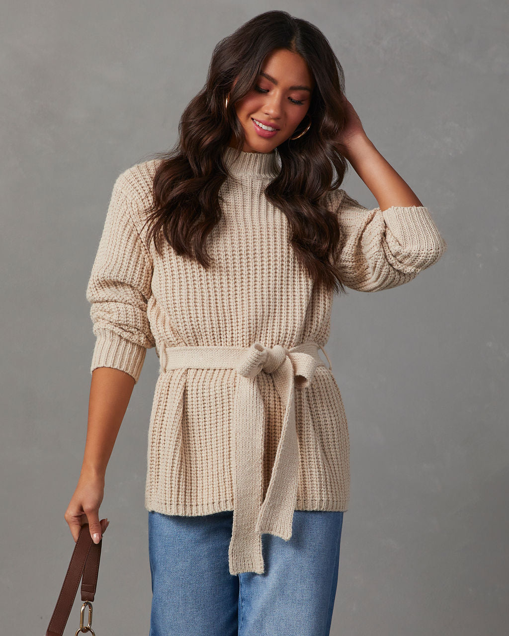 Wixson Belted Mock Neck Sweater