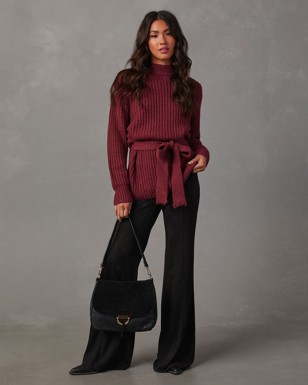 Wixson Belted Mock Neck Sweater