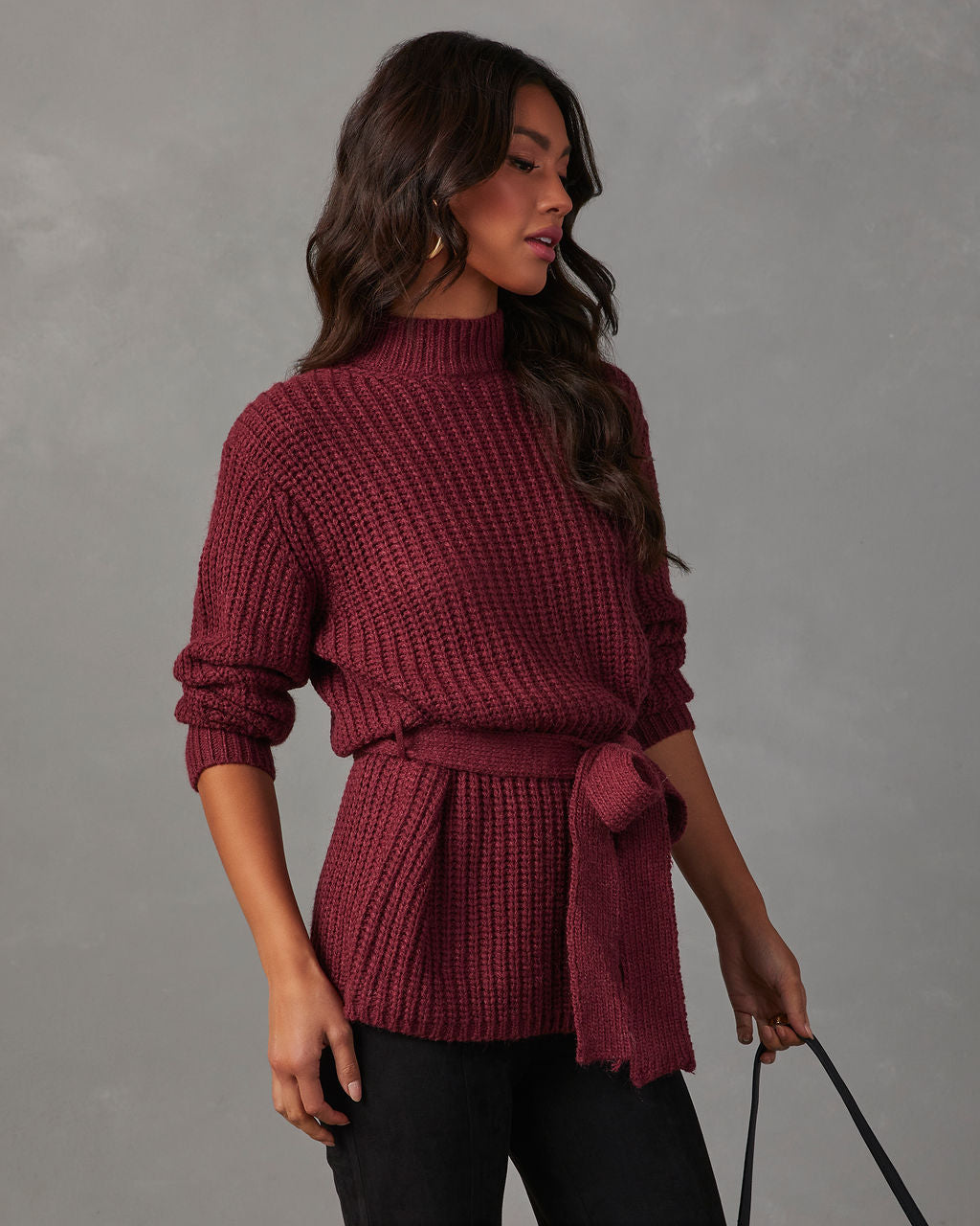 Wixson Belted Mock Neck Sweater