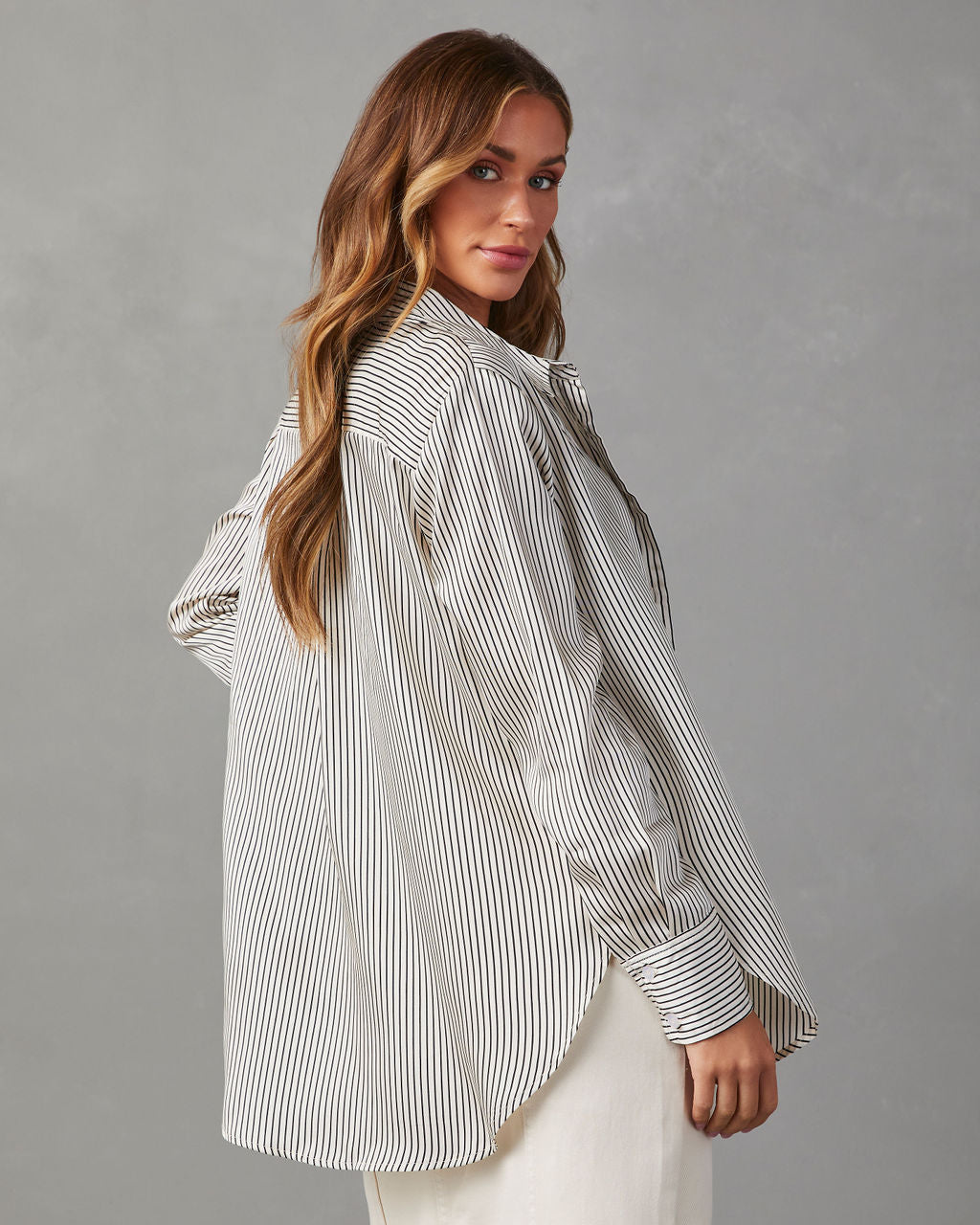 Jessey Striped Oversized Button Down Top
