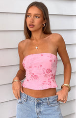 Vila Light Pink Strapless Beaded Top