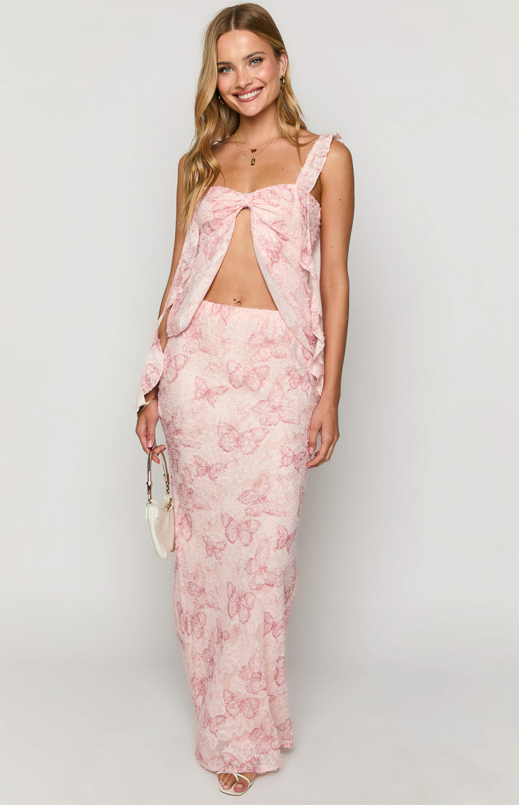 Caspian Pink Butterfly Chiffon Top