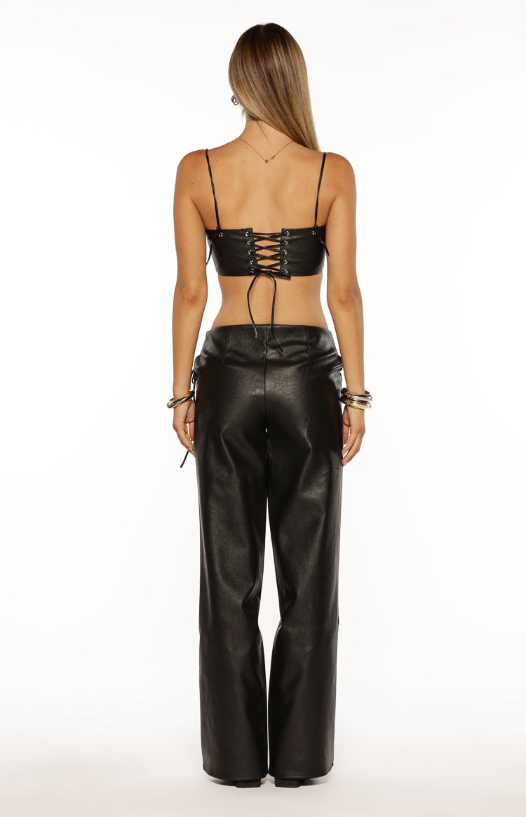 Joyner Black PU Leather Crop Top