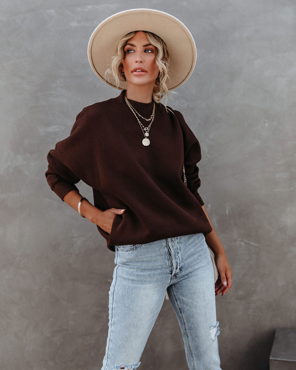 Woah Pocketed Cotton Blend Mock Neck Sweatshirt